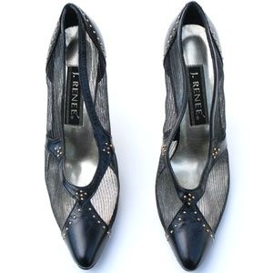 VINTAGE J RENEE BLACK/GOLD LEATHER/FABRIC SHOES